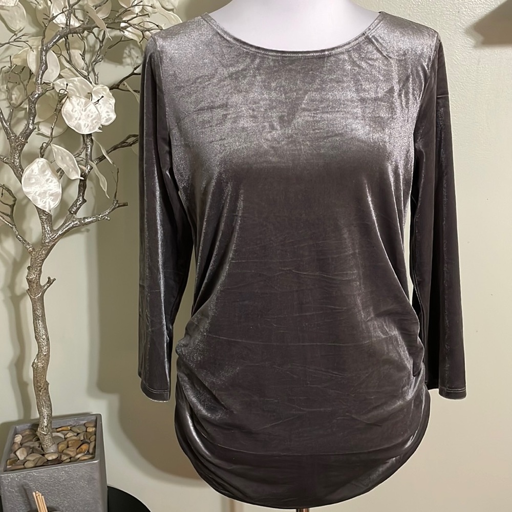 Sioni Metallic Charcoal Velvet Scoop Neck Top